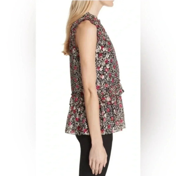 Kate Spade Large Floral Park Silk Sleeveless Ruffle Top Metallic Clip Dot - Picture 4 of 13